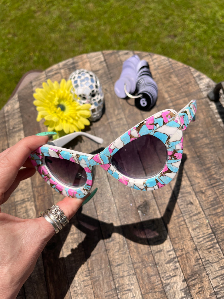 Handmade Cotton Candy Kingman Inlay Sunglasses #6