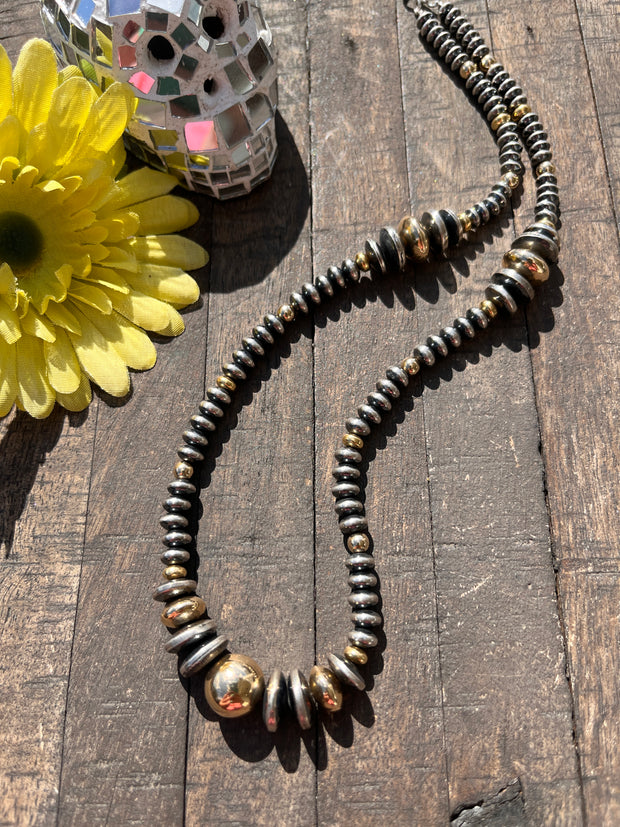 20" Graduated Saucer Navajo Style Pearl and Gold Filled Beads