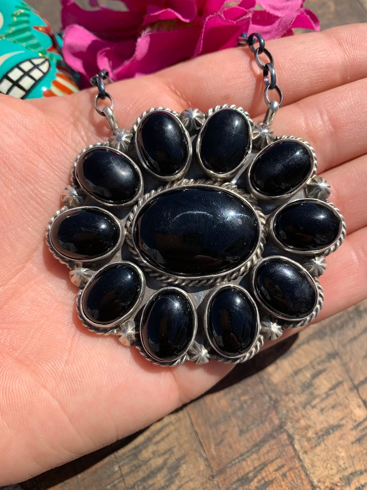 Black Onyx Cluster Necklace