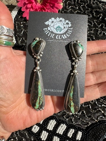 Blackjack Turquoise Two Stone Earrings #3