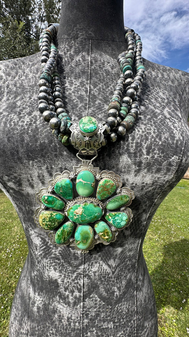 Multi Strand Pearl and Sonoran Gold Pendant Necklace #1