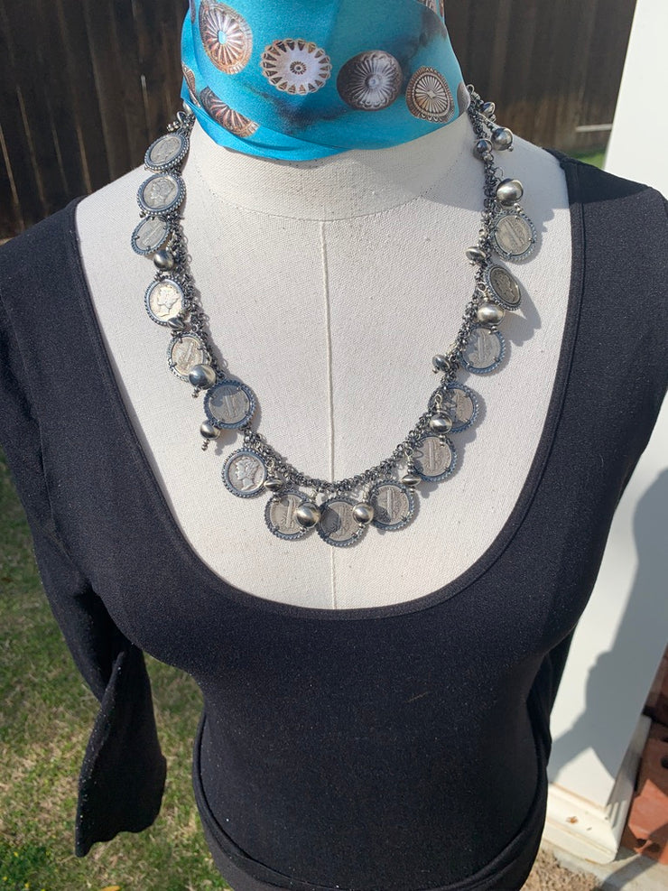 23" Sterling and Pearl Coin Necklace