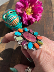 Multi Color Cluster Ring Sz 10
