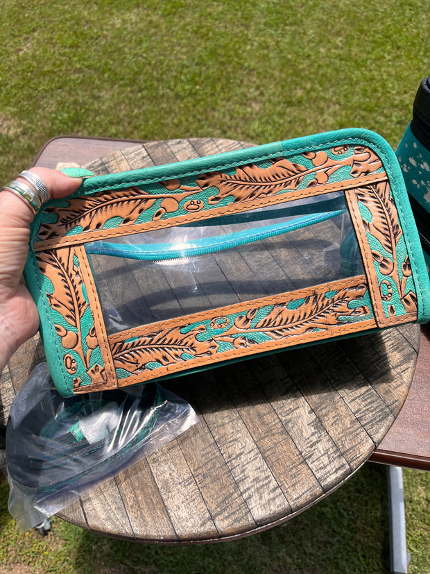 Clear Turquoise Tooled Bag