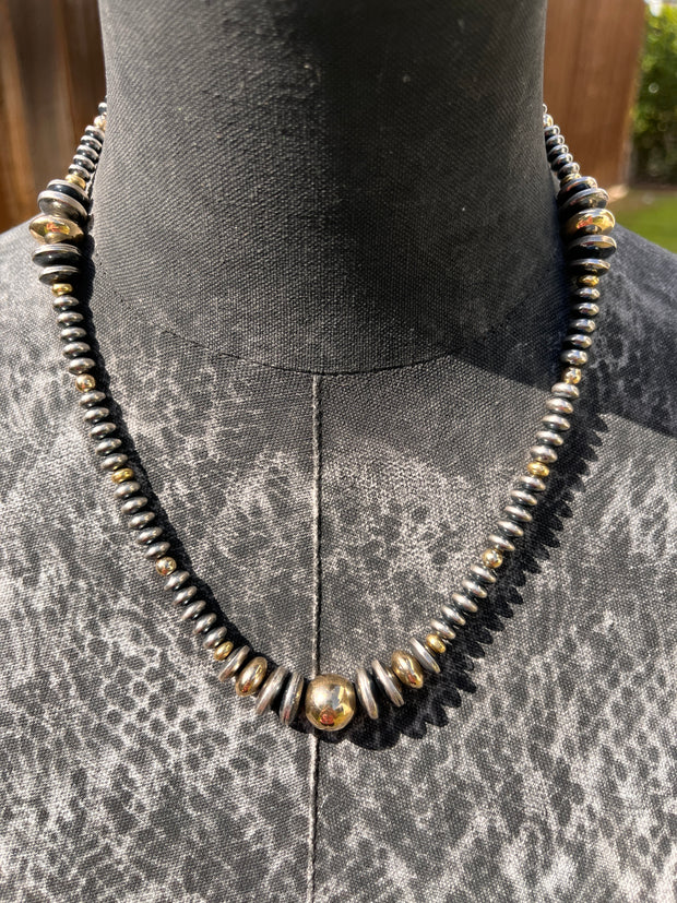20" Graduated Saucer Navajo Style Pearl and Gold Filled Beads