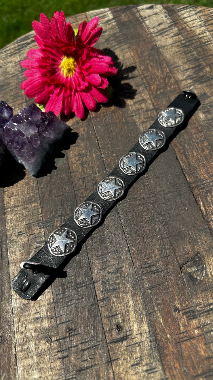 Sterling and Black Leather Star Bracelet