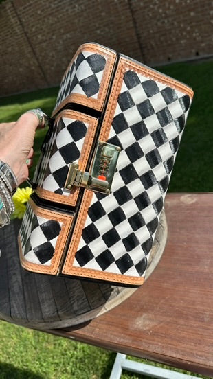 Checkerboard Cowhide and Leather Jewelry Box