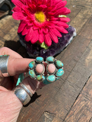 Adjustable "Cotton Candy" and Kingman Cluster Ring #3