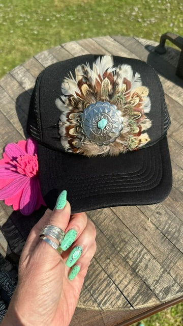 JJ’s XL Concho Light Feather Turquoise Hat
