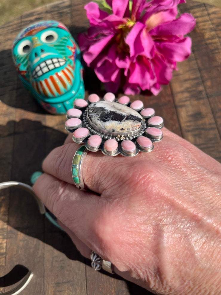 Adjustable White Buffalo and "Cotton Candy" Ring