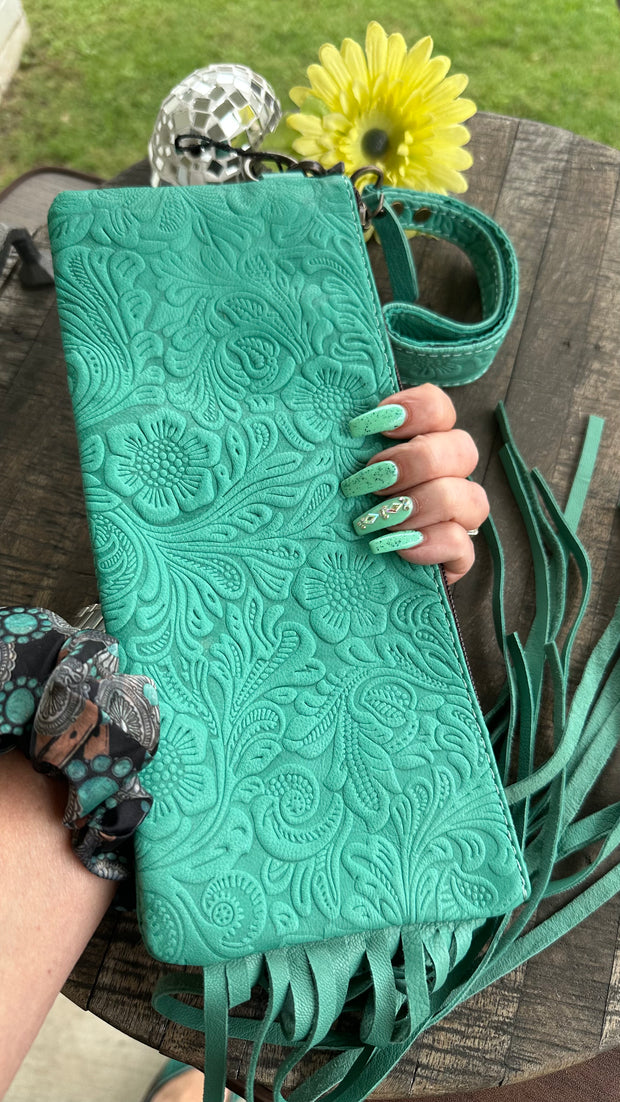 Turquoise Tooled Wristlet