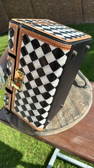 Checkerboard Cowhide and Leather Jewelry Box
