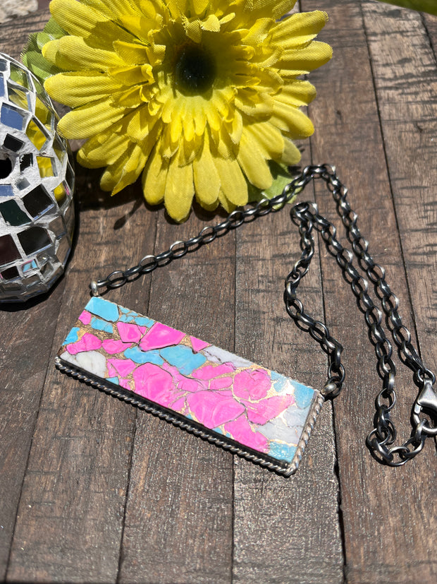 XL Cotton Candy Kingman Bar Necklace A-H