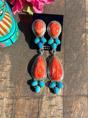 Red Spiny And Kingman Turquoise Dangles