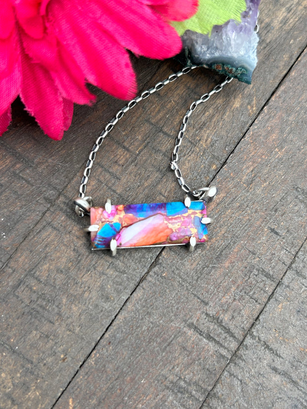 Waterproof Pink Dahlia Bar Necklace #5