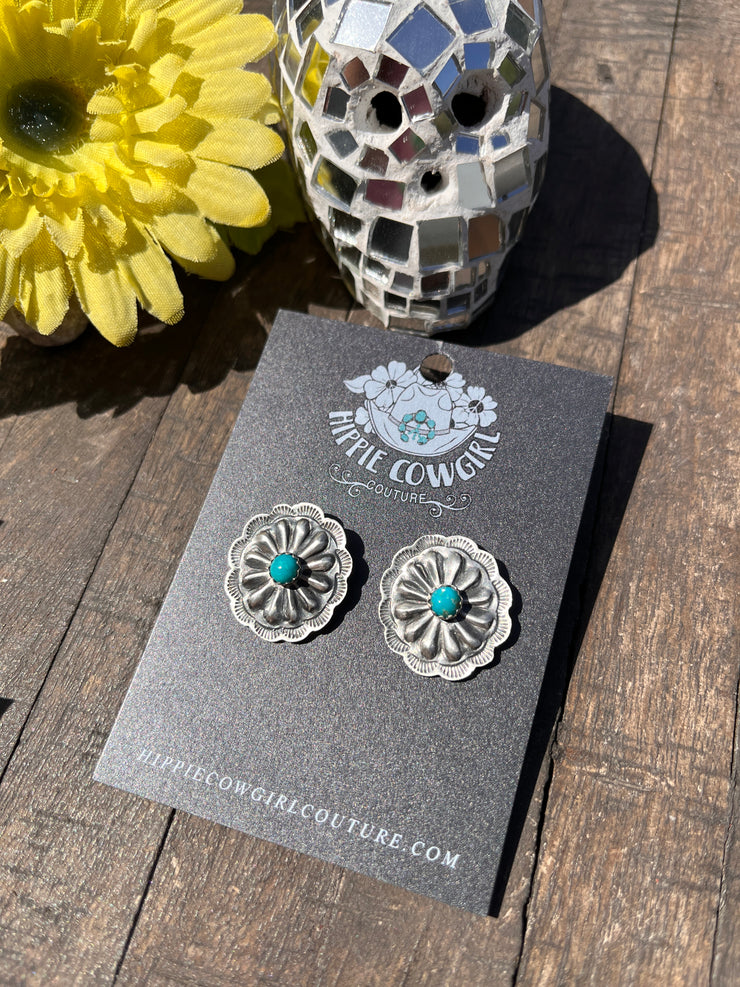 Mini Sterling and Turquoise Concho Earrings