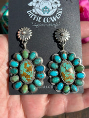 Kingman Turquoise Cluster Flower Earrings A