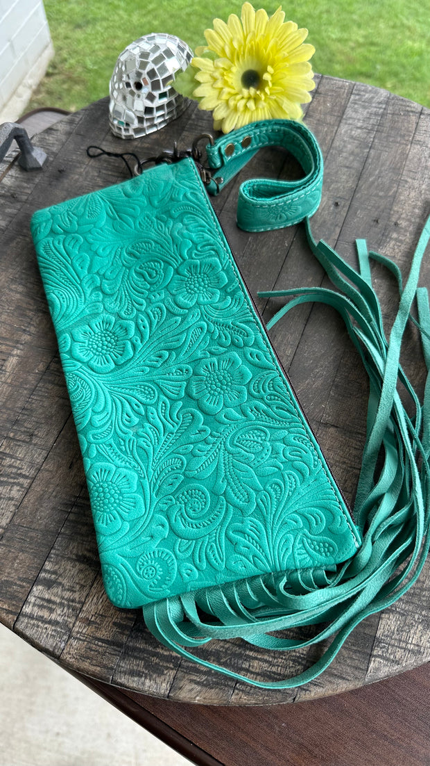 Turquoise Tooled Wristlet