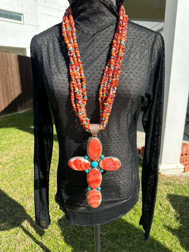 Red Spiny Cross Pendant