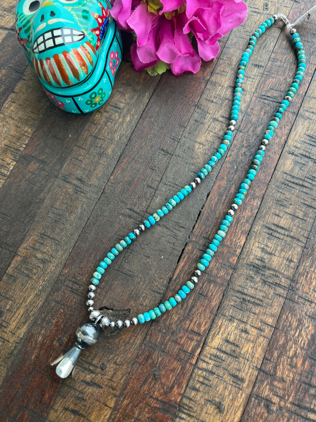 Kingman Bead Necklace with Squash Blossom Pendant