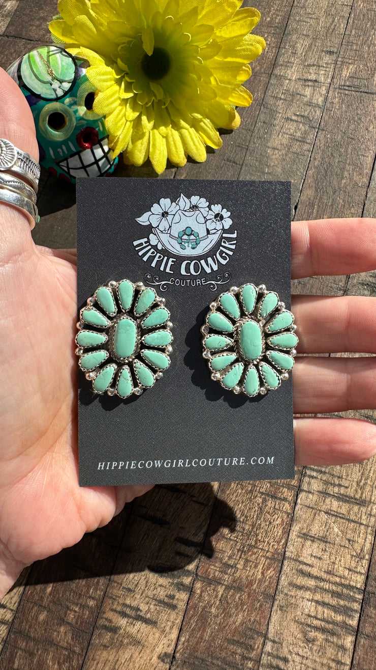 Green Kingman Turquoise Cluster Earrings