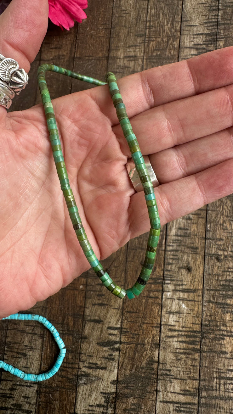 18" Green Kingman Heishi Necklace