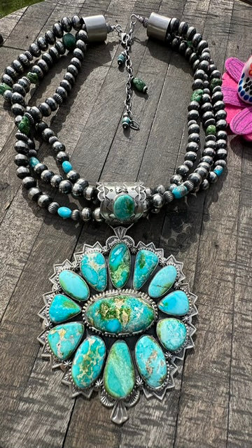 Multi Strand Pearl and Sonoran Gold Pendant Necklace #3