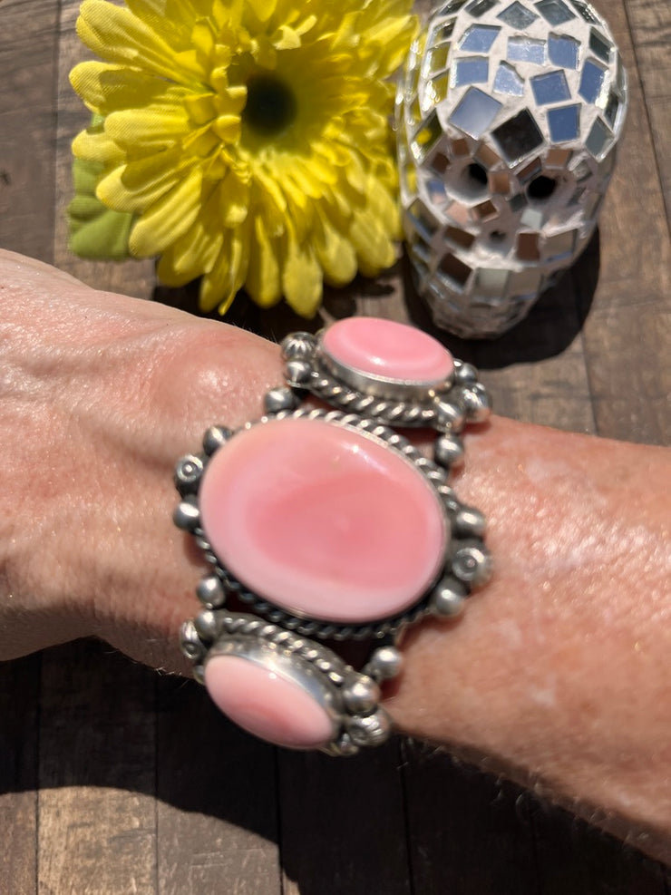 3 Stone "Cotton Candy" Pink Conch Cuff 1-2