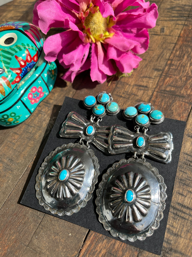 Clip On Small Sterling and Turquoise Concho Earrings