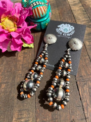 Pearl and Orange Spiny Earrings