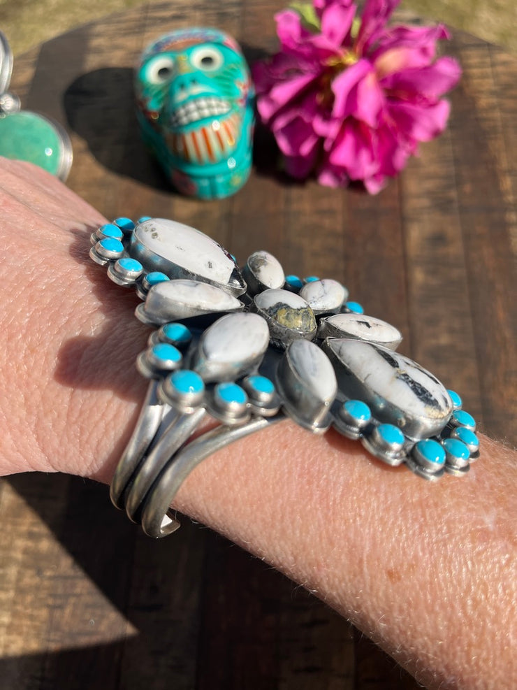 White Buffalo and Kingman Turquoise Cuff