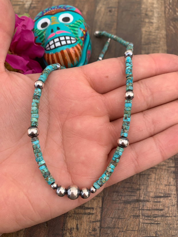 18" "Navajo Style" Pearl and Kingman Necklace
