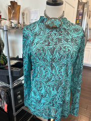 Tooled Turquoise Mesh Shirt