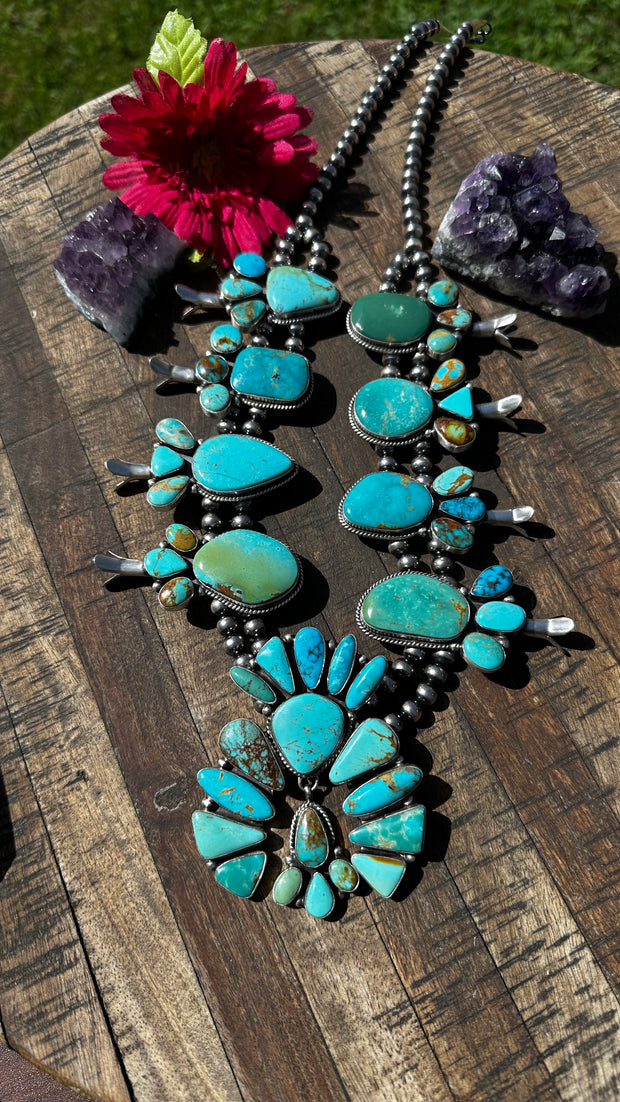 Kingman Turquoise Squash Blossom Set