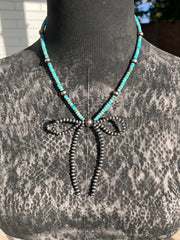 Pearl and Kingman Bow Necklace