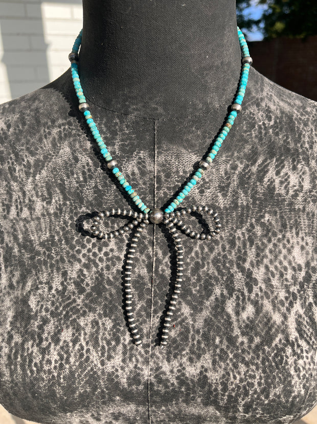 Pearl and Kingman Bow Necklace