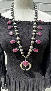 Purple Spiny Squash Blossom Necklace