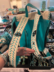 Dark Brown and White Cowhide and Turquoise Fringe  Backpack