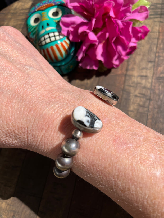 White Buffalo and Sterling Pearl Wrap Cuff