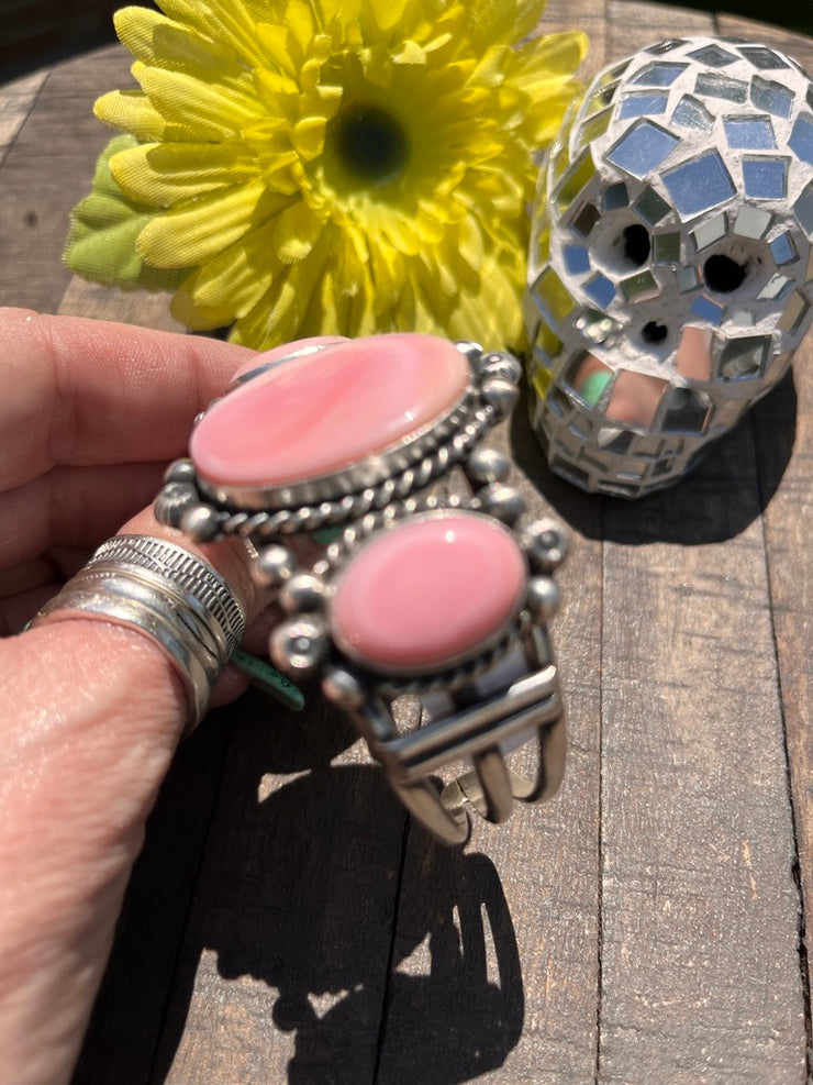 3 Stone "Cotton Candy" Pink Conch Cuff 1-2