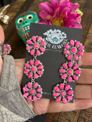 Pink Opal Flower Dangle Earrings