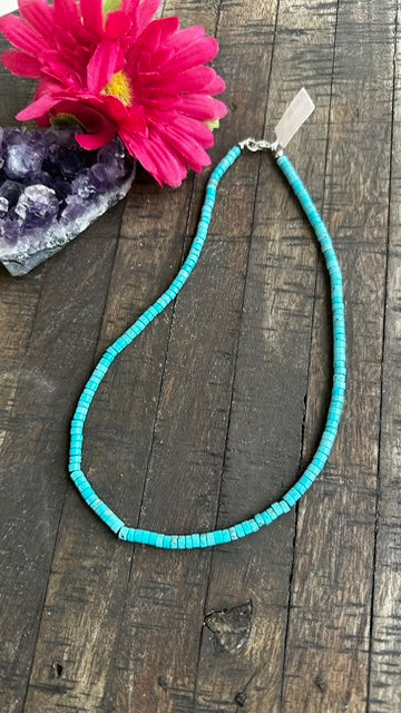 16 1/2" Blue Kingman Heishi Necklace