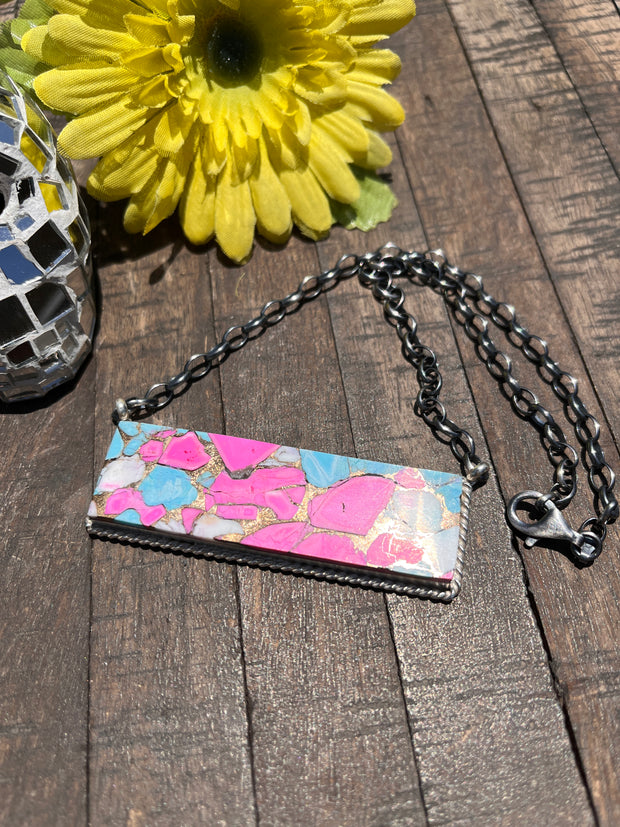 XL Cotton Candy Kingman Bar Necklace A-H