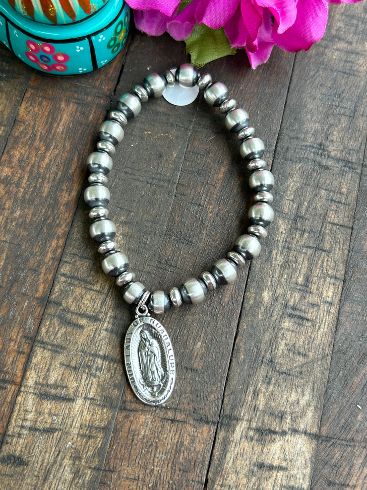 Navajo Pearl and Our Lady Stretch Bracelet