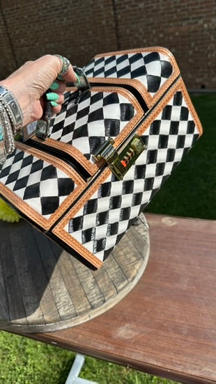 Checkerboard Cowhide and Leather Jewelry Box