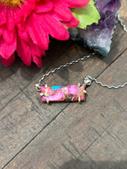 Waterproof Pink Dahlia Bar Necklace #12