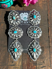 Kingman Turquoise  Concho Earrings