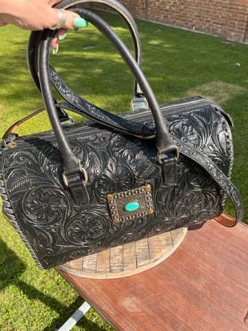 XL Tooled Black Concho Duffle Bag