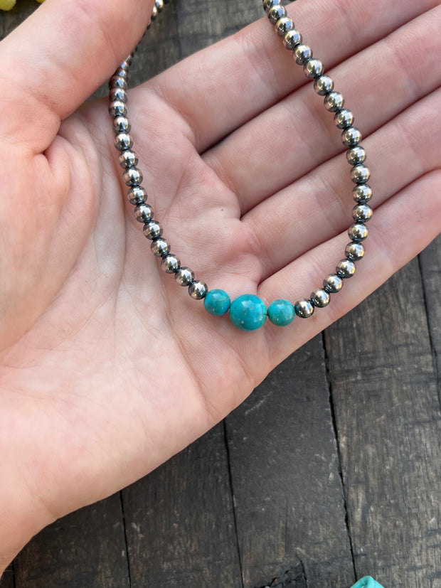16" "Navajo Style" Pearls and Turquoise Necklace