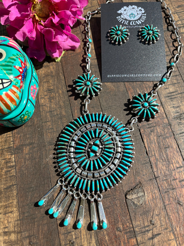 Vintage Needlepoint Turquoise Necklace Set